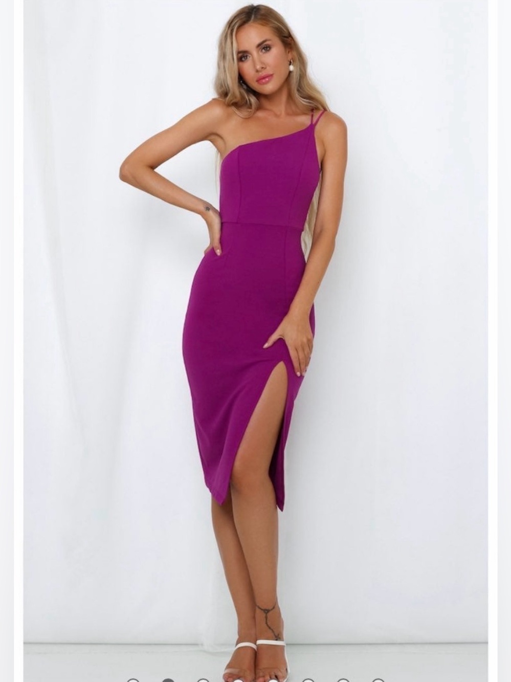 Hello Molly Taking It Back Midi Plum One Shoulder Bodycon Cocktail Dress Size L